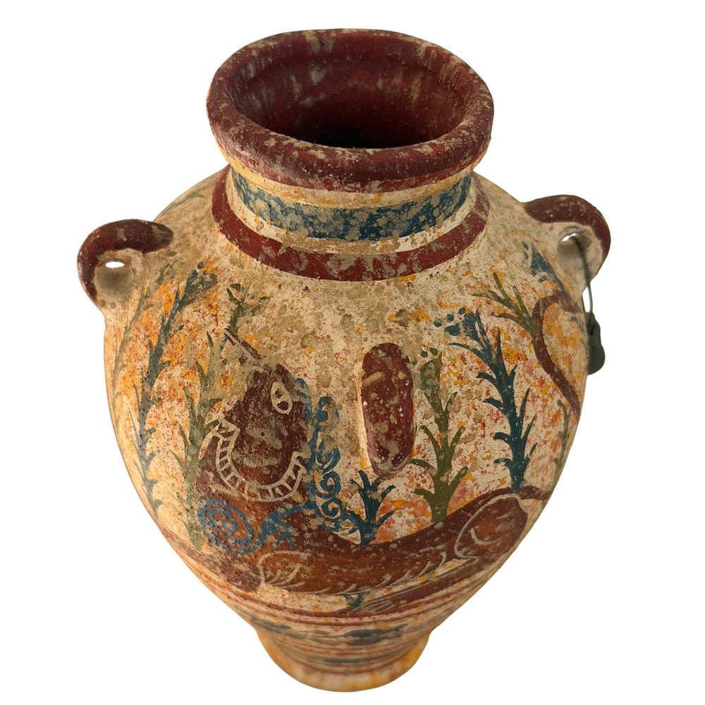 Minoan Style Ceramic Amphora Vase Crete Greece Octopus Fish Hand Painted Replica
